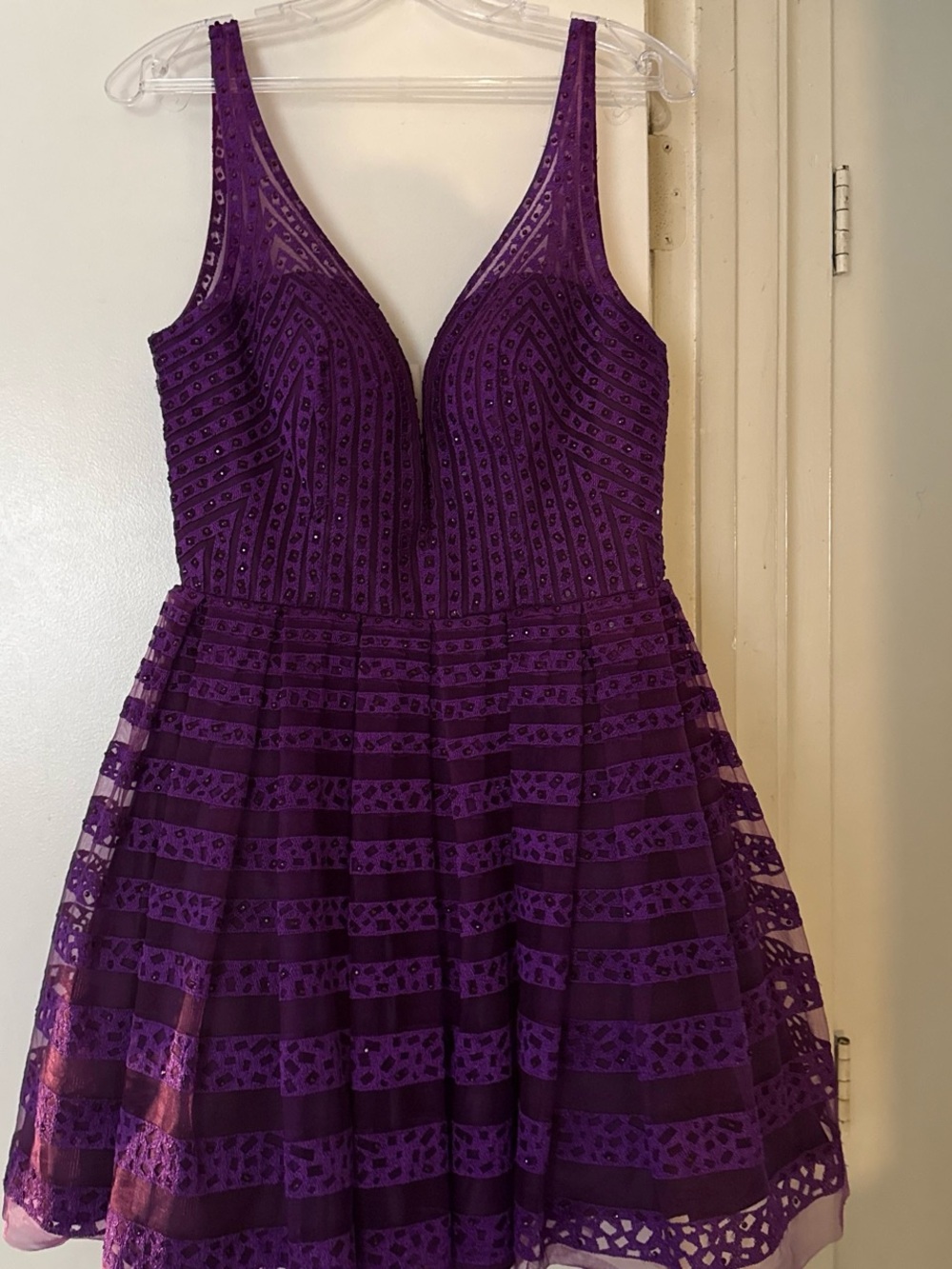 NWT Ellie Wilde Deep Purple Lace A-Line Mini Dress